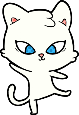 Bir insan tarafından çizilmiş sevimli çizgi film kedisi.