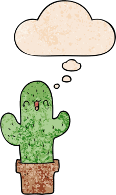 Düşünce baloncuklu çizgi film kaktüsü insan tarafından çizilmiş grunge desen tarzı.