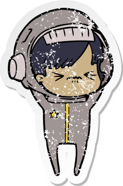 Bir insan tarafından çizilmiş karikatür astronot kadının sıkıntılı çıkartması.