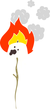 Bir insan tarafından çizilmiş kızarmış marşmelovun düz renk çizimi