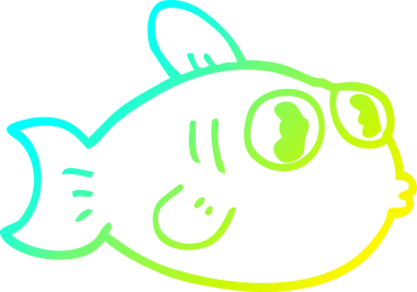 Bir insan tarafından çizilmiş bir karikatür balığının soğuk gradyan çizimi