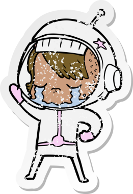 Bir insan tarafından çizilmiş ağlayan astronot bir kızın sıkıntılı çıkartması.