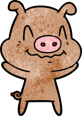 Bir insan tarafından çizilmiş sinirli çizgi film domuzu.