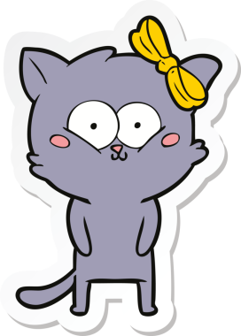 Bir insan tarafından çizilmiş çizgi film kedisinin çıkartması.