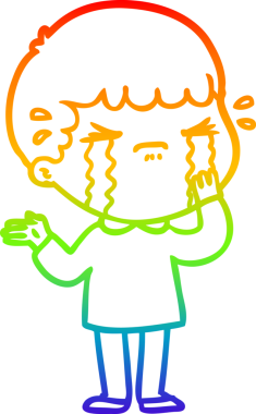 Gökkuşağı gradyan çizimi bir insan tarafından çizilmiş ağlayan bir karikatür adamı çiziyor.