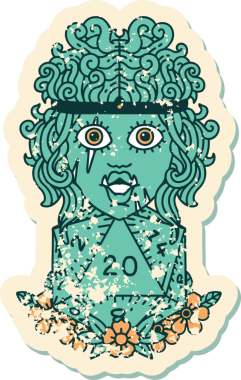 Retro Dövme Tarzı Ork barbarlığı. Bir insan tarafından çizilmiş doğal yirmi zar.