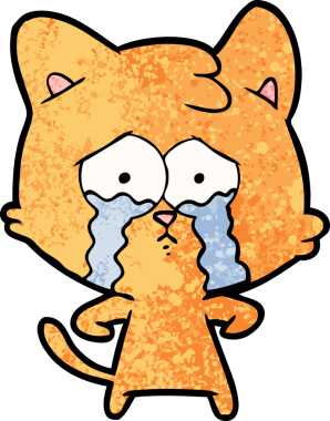 Bir insan tarafından çizilmiş ağlayan kedi çizgi filmi.