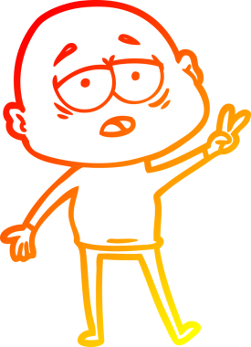 Bir insan tarafından çizilmiş, yorgun, kel bir adamın sıcak çizgi çizimi.