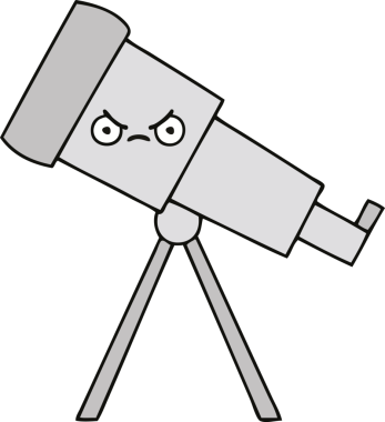 Bir insan tarafından çizilmiş sevimli bir teleskop karikatürü.