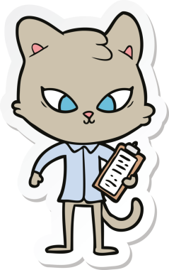 Bir insan tarafından çizilmiş şirin bir çizgi film kedisinin çıkartması.