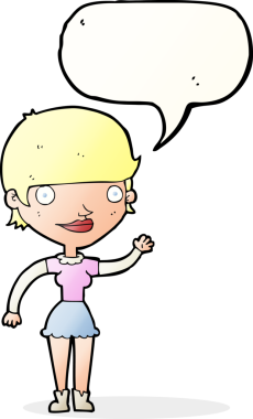 Bir insan tarafından çizilmiş konuşma baloncuğu fikri olan bir karikatür kadın.