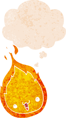 Düşünce baloncuğu ile tatlı çizgi film alevi grunge sıkıntılı retro dokuma tarzı bir insan tarafından çizilmiş