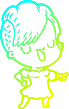 Hipster saç kesimi bir insan tarafından çizilmiş hoş bir çizgi film kızı çizimi.