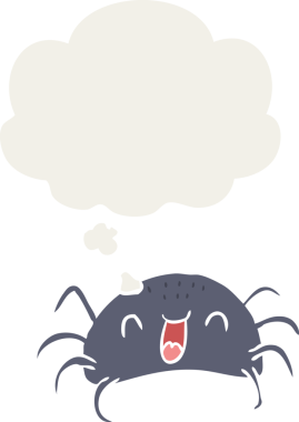 Düşünce baloncuklu çizgi film örümceği insan tarafından çizilmiş.