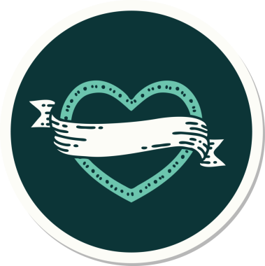 Bir insan tarafından çizilmiş geleneksel bir kalp ve bayrak stili dövme çıkartması.