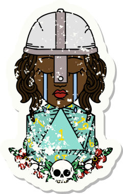 Retro Dövme Tarzı Ağlayan İnsan Dövüşçüsü Bir insan tarafından çizilmiş doğal bir D20 ruloyla