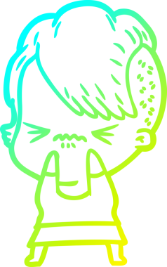 Bir çizgi film karakteri çizen soğuk gradyan, bir insan tarafından çizilmiş hippi bir kız.