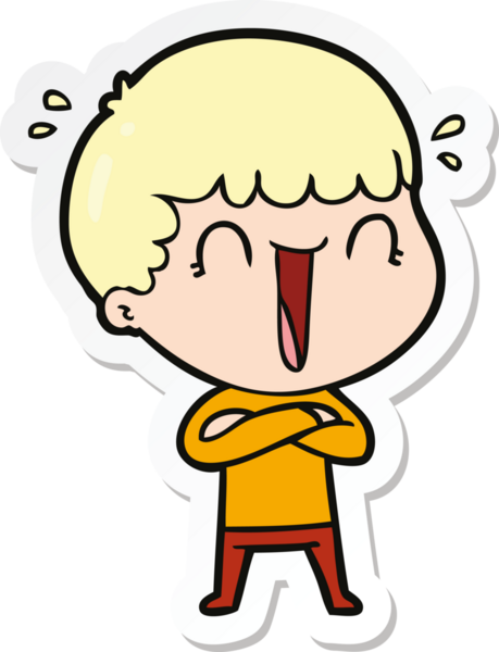 Bir insan tarafından çizilmiş, gülen bir karikatürcünün çıkartması.