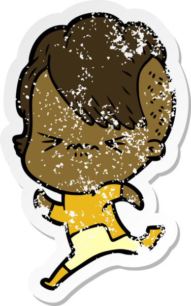 Bir insan tarafından çizilmiş sinirli bir hippi kızın sıkıntılı çıkartması.