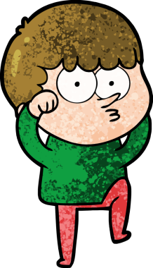 Çizgi film meraklısı çocuk bir insan tarafından çizilmiş inançsızlıkla gözlerini ovuşturuyor.