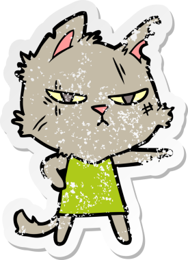 Bir insan tarafından çizilmiş sert bir çizgi film kedisinin sıkıntılı çıkartması.