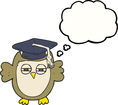 Bir insan tarafından çizilmiş serbest çizim balon karikatür akıllı baykuş