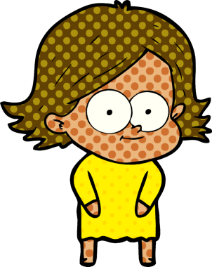 Bir insan tarafından çizilmiş mutlu çizgi film kızı.