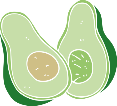 Bir insan tarafından çizilmiş düz renkli avokado.