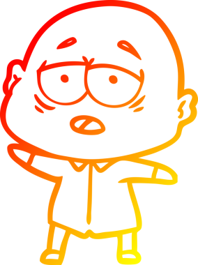 Bir insan tarafından çizilmiş, yorgun, kel bir adamın sıcak çizgi çizimi.