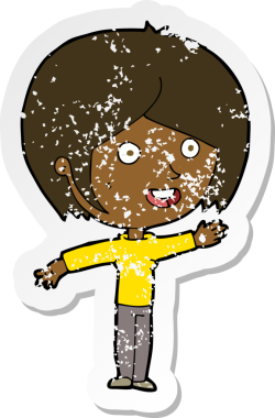 Bir insan tarafından çizilen mutlu kız çizgi filminin gerilimli yapıştırması.