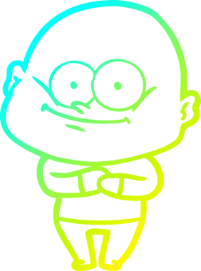 Bir insan tarafından çizilmiş, kel bir adamın soğuk çizgi çizimi.