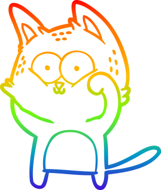 Gökkuşağı gradyan çizgi çizimi bir insan tarafından çizilmiş şirin bir kedi