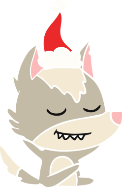 Bir insan tarafından çizilmiş Noel Baba şapkası giymiş bir kurt resmi.