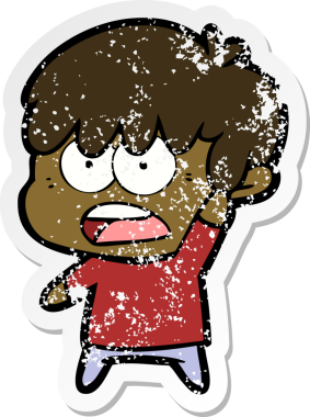 Bir insan tarafından çizilmiş endişeli bir çizgi film çocuğunun sıkıntılı çıkartması.