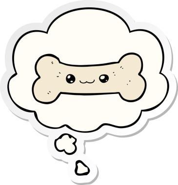 insan tarafından çizilmiş bir çıkartma olarak düşünce baloncuğu olan karikatür kemiği