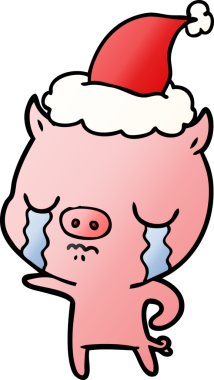 Bir insan tarafından çizilmiş Noel Baba şapkası giymiş bir domuzun el çizimi karikatürü.