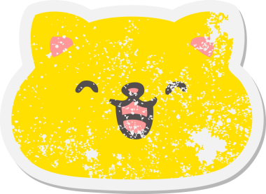 Bir insan tarafından çizilmiş şirin kedi suratlı grunge çıkartması.