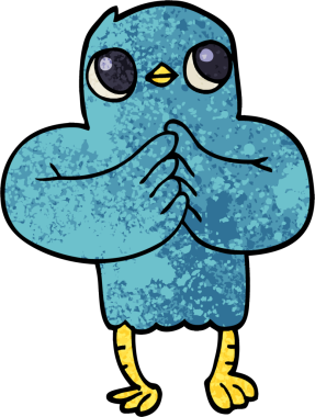 Grunge desenli çizim çizgi film kuşu bir insan tarafından çizilmiş.