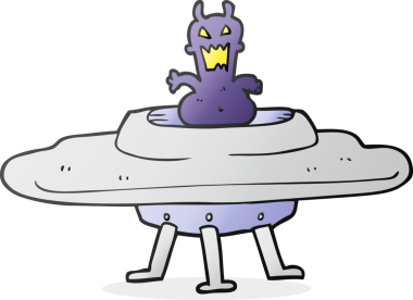 Bir insan tarafından çizilmiş uçan dairede çizilmiş bir uzaylı çizimi.