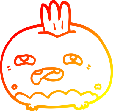 Bir insan tarafından çizilmiş mutlu bir sebze kökü çizgi çizimi.