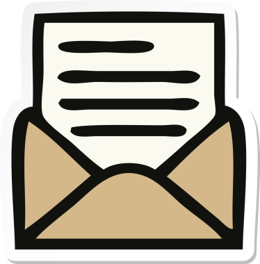 Bir insan tarafından çizilmiş şirin bir karikatür ve zarfın etiketi.