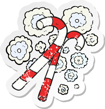 Bir insan tarafından çizilmiş karikatür şeker bastonunun gerilimli yapıştırması.