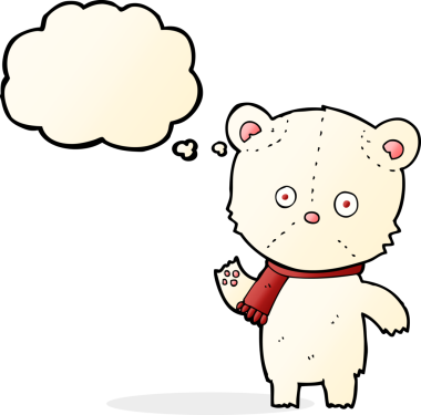 Bir insan tarafından çizilmiş düşünce baloncuğu ile kutup ayısı sallayan çizgi film