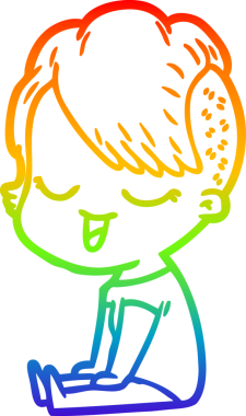 gökkuşağı gradyan çizimi mutlu bir çizgi film kızı bir insan tarafından çizildi