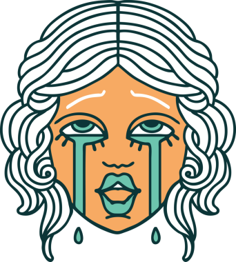 Bir insan tarafından çizilmiş çok mutlu, ağlayan bir kadın yüzünün ikonik dövme şekli.