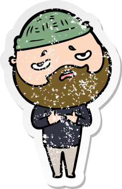 Bir insan tarafından çizilmiş sakallı endişeli bir karikatür çıkartması.