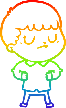 Gökkuşağı gradyan çizgi çizimi bir insan tarafından çizilmiş huysuz bir çocuk