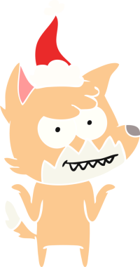 Bir insan tarafından çizilmiş Noel Baba şapkası giymiş, sırıtan bir tilkinin el çizimi.