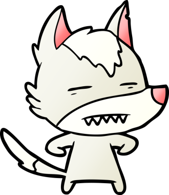 Bir insan tarafından çizilen dişleri gösteren bir kurt çizgi filmi.