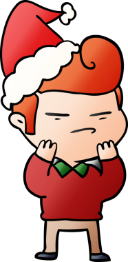 Bir insanın çizdiği Noel Baba şapkası takan havalı bir adamın el çizimi karikatürü.